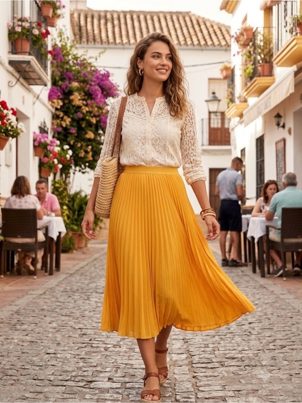 J. Crew Pleated Midi Skirt in Mustard